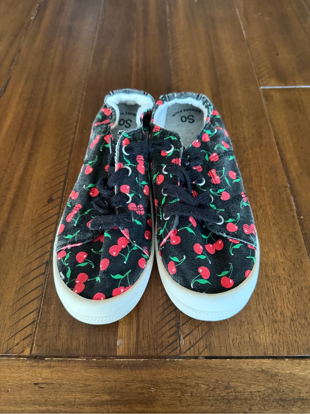 SO Black Canvas Sneakers with Red Cherry Print